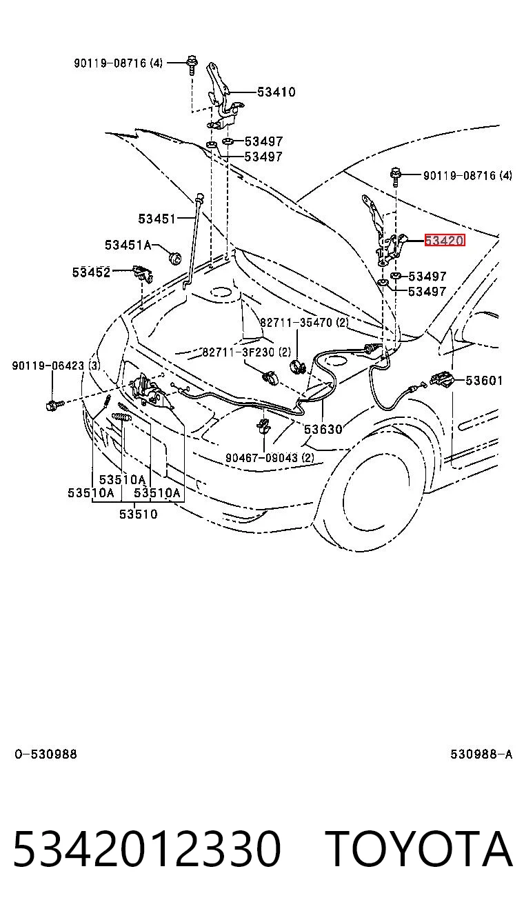 5342012330 Toyota Завіс капота, лівий