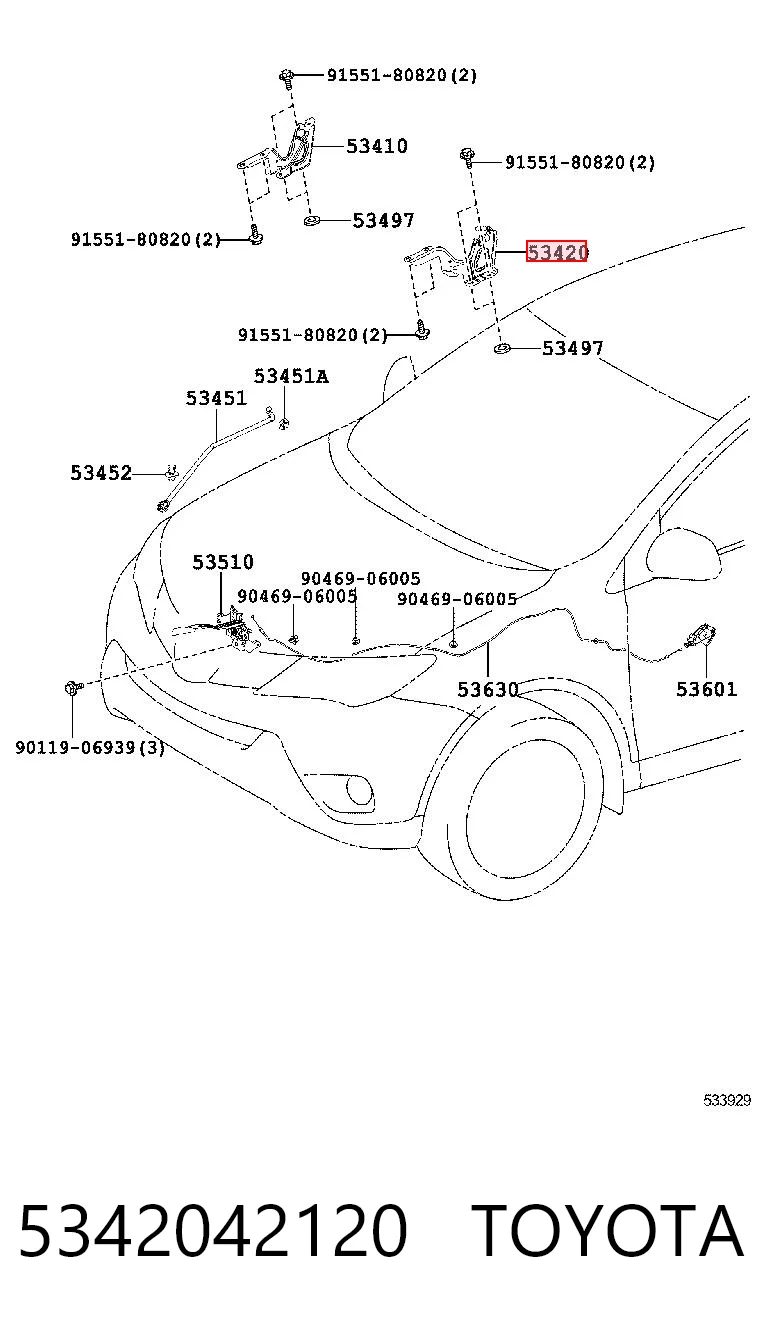 5342042120 Toyota Завіса капота ліва