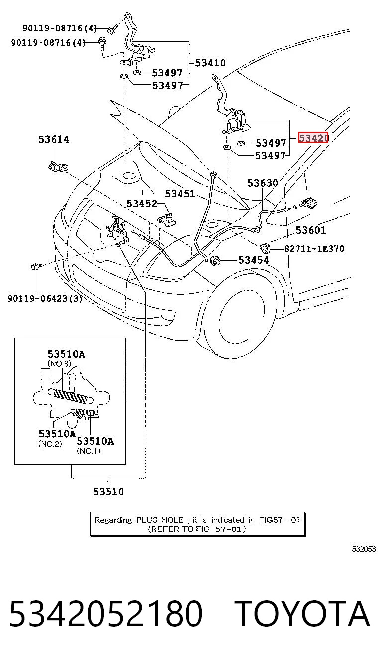 5342052180 Toyota Завіс капота, лівий