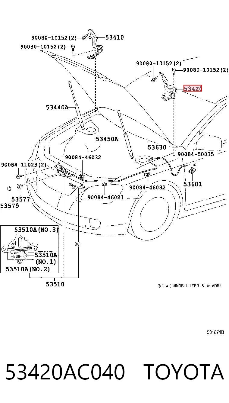 53420AC040 Toyota Завіс капота, лівий