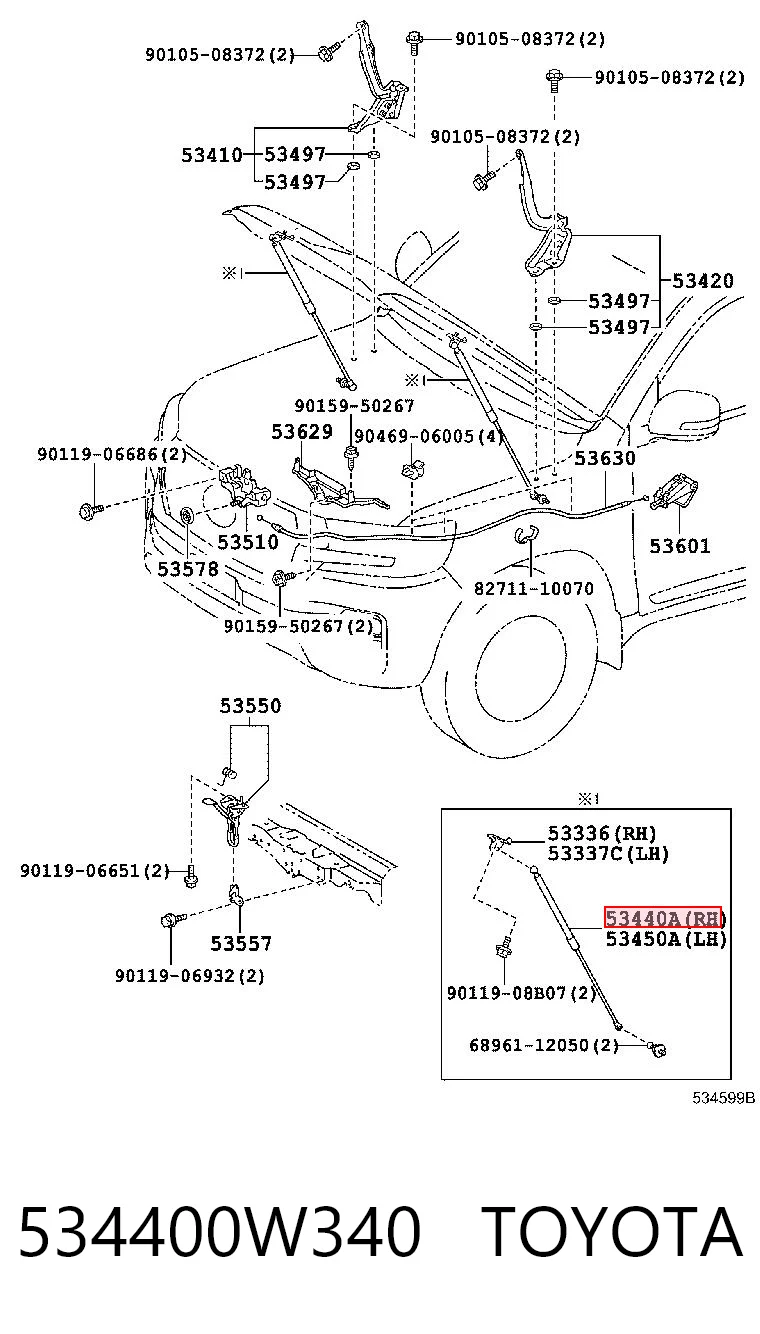 534400W340 Toyota Стійка капота