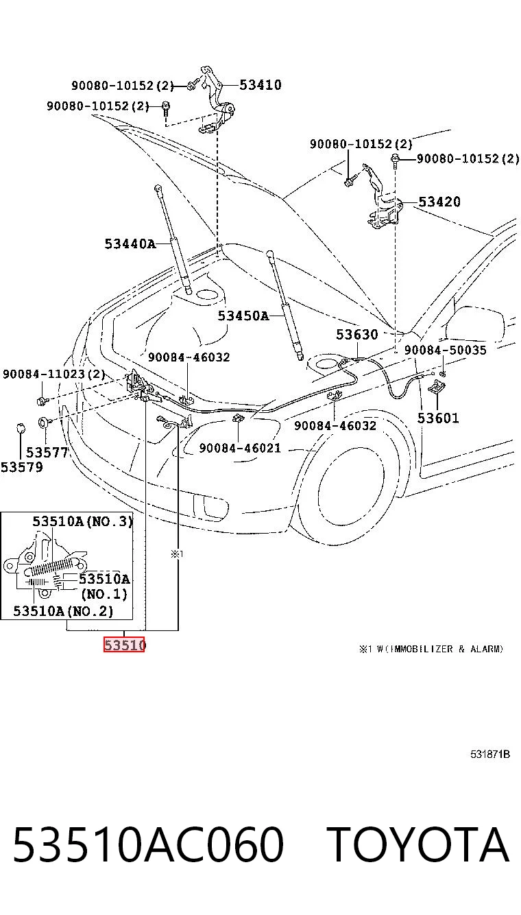 53510AC060 Toyota Запор капота (замок і привід замка капота)
