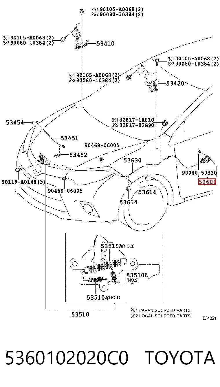 5360102020C0 Toyota Ручка відкривання капота