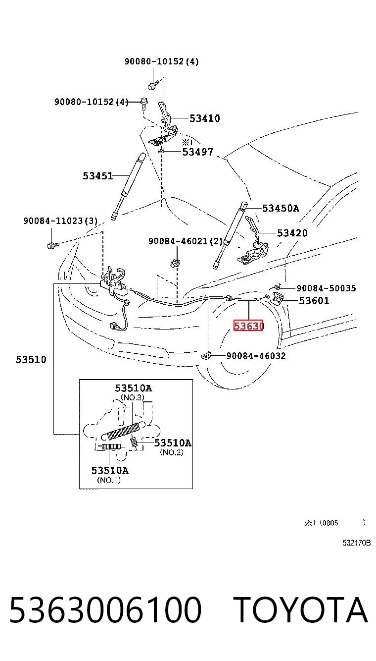 5363006100 Toyota Трос замка капота