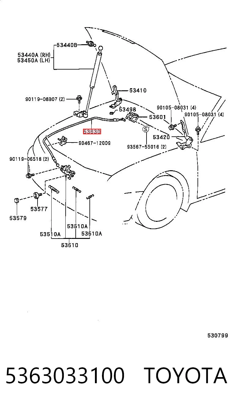 5363033100 Toyota Трос замка капота