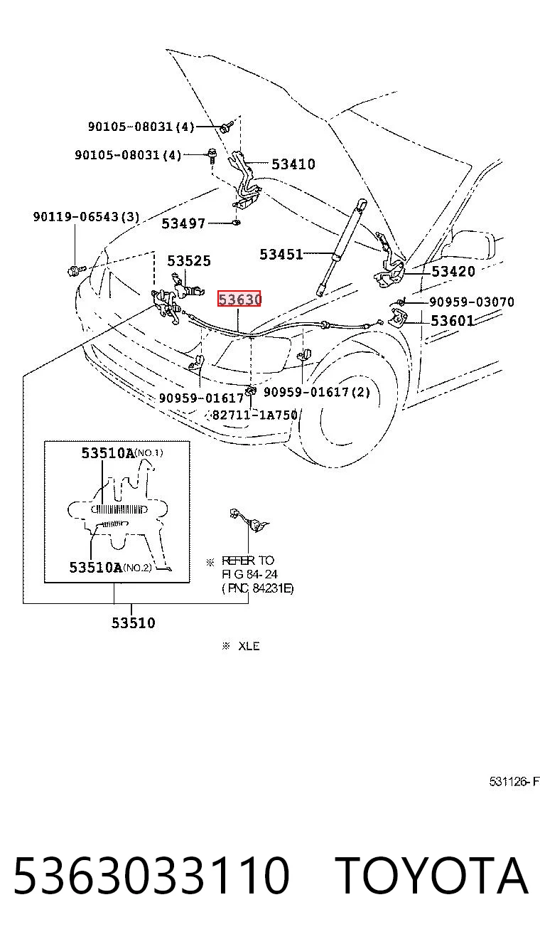 5363033110 Toyota Трос замка капота