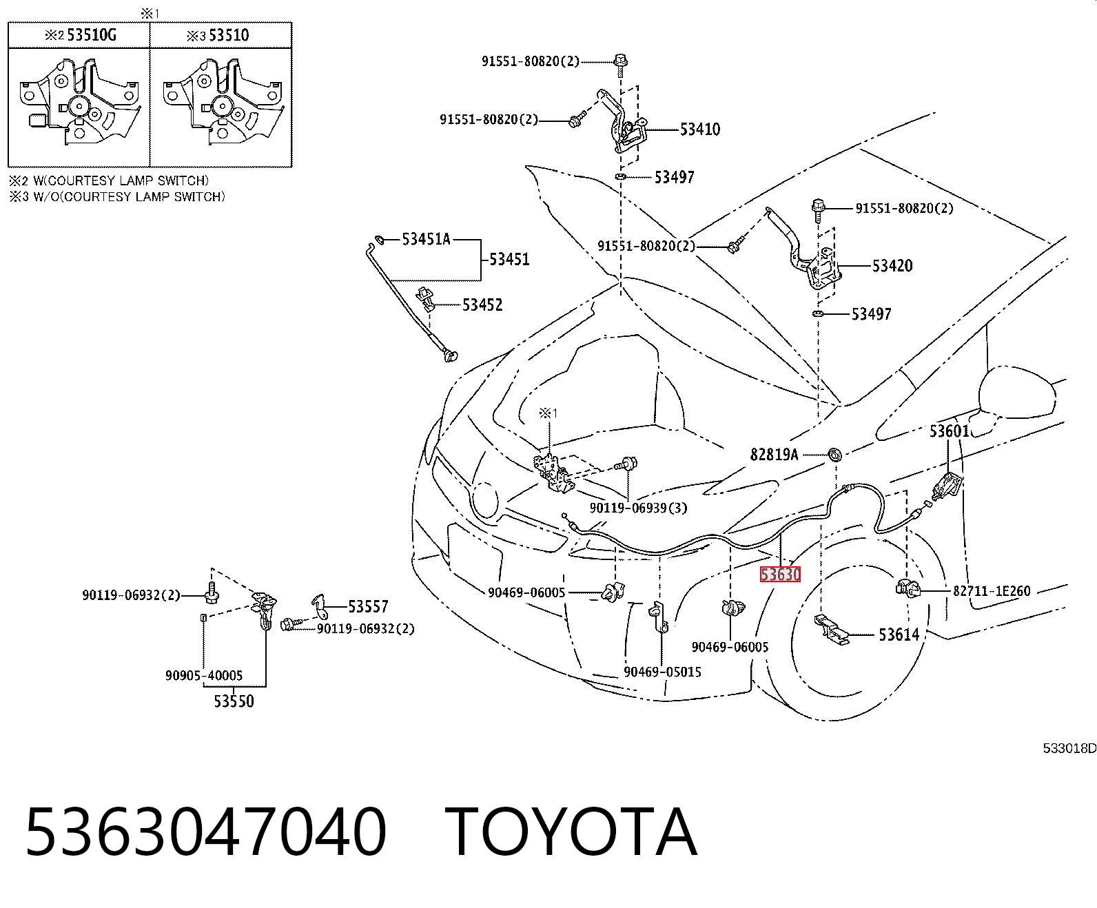 5363047040 Toyota Трос замка капота
