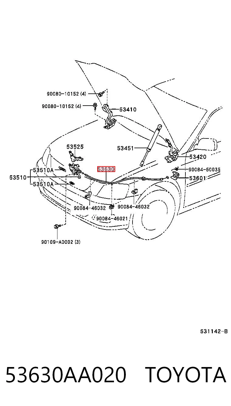 53630AA020 Toyota Трос замка капота