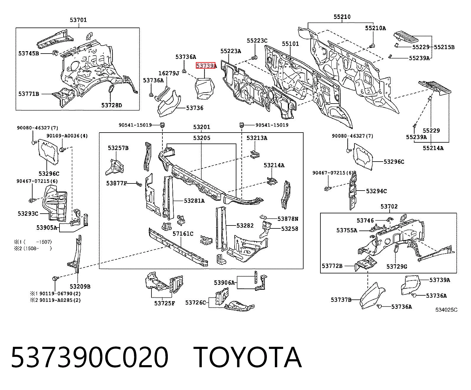 537390C020 Toyota Ущільнювач арки крила