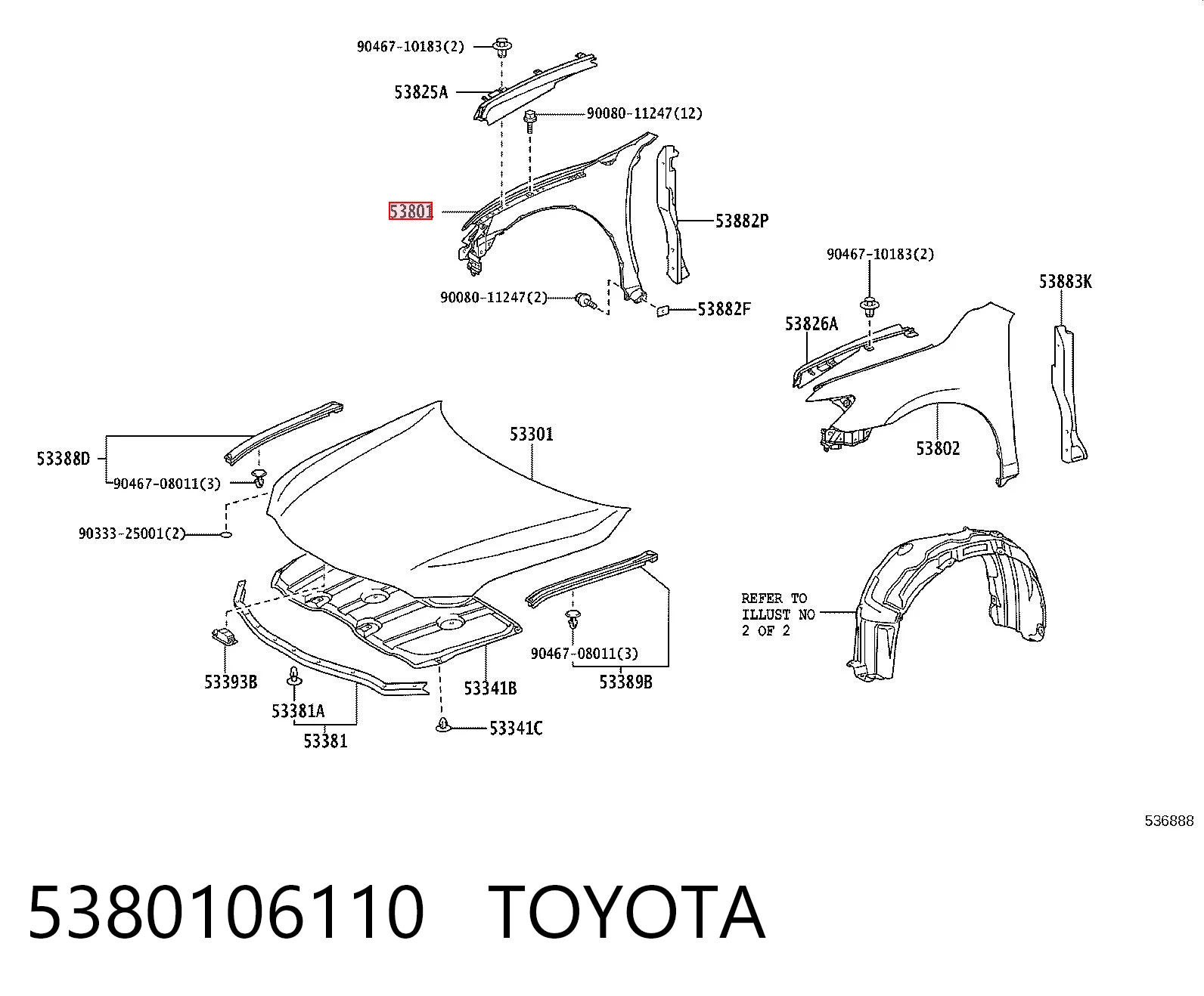 5380106110 Toyota Крило переднє праве