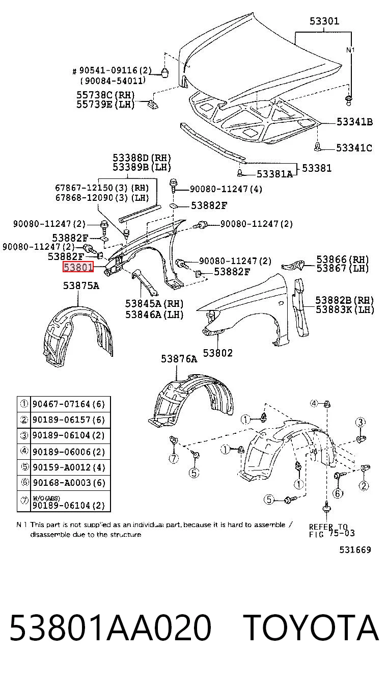 53801AA020 Toyota Крило переднє праве