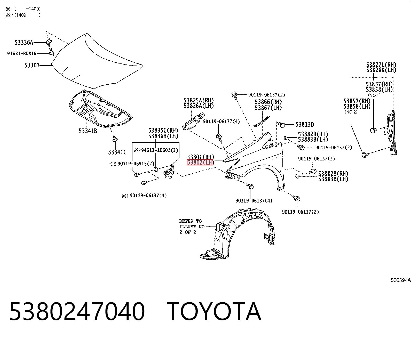 5380247040 Toyota Переднє ліве крило
