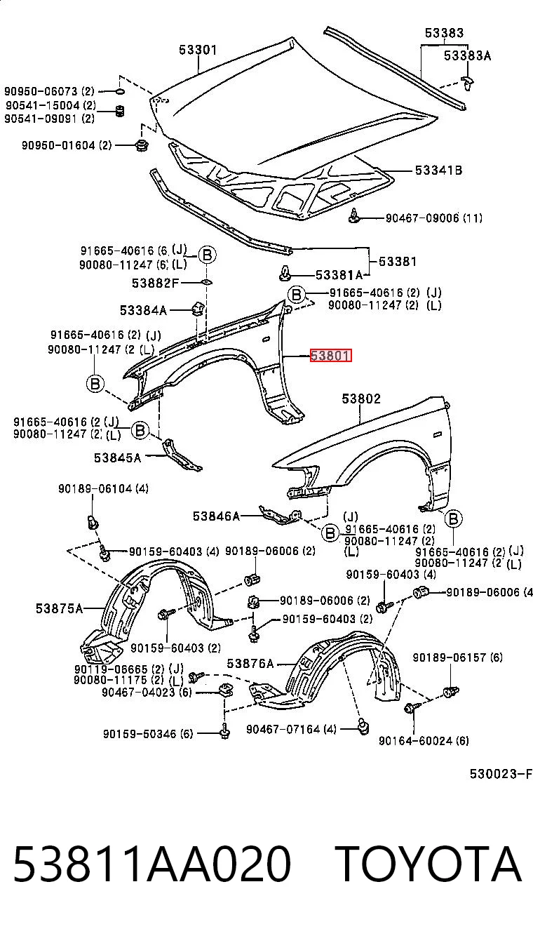 53811AA020 Toyota Крило переднє праве