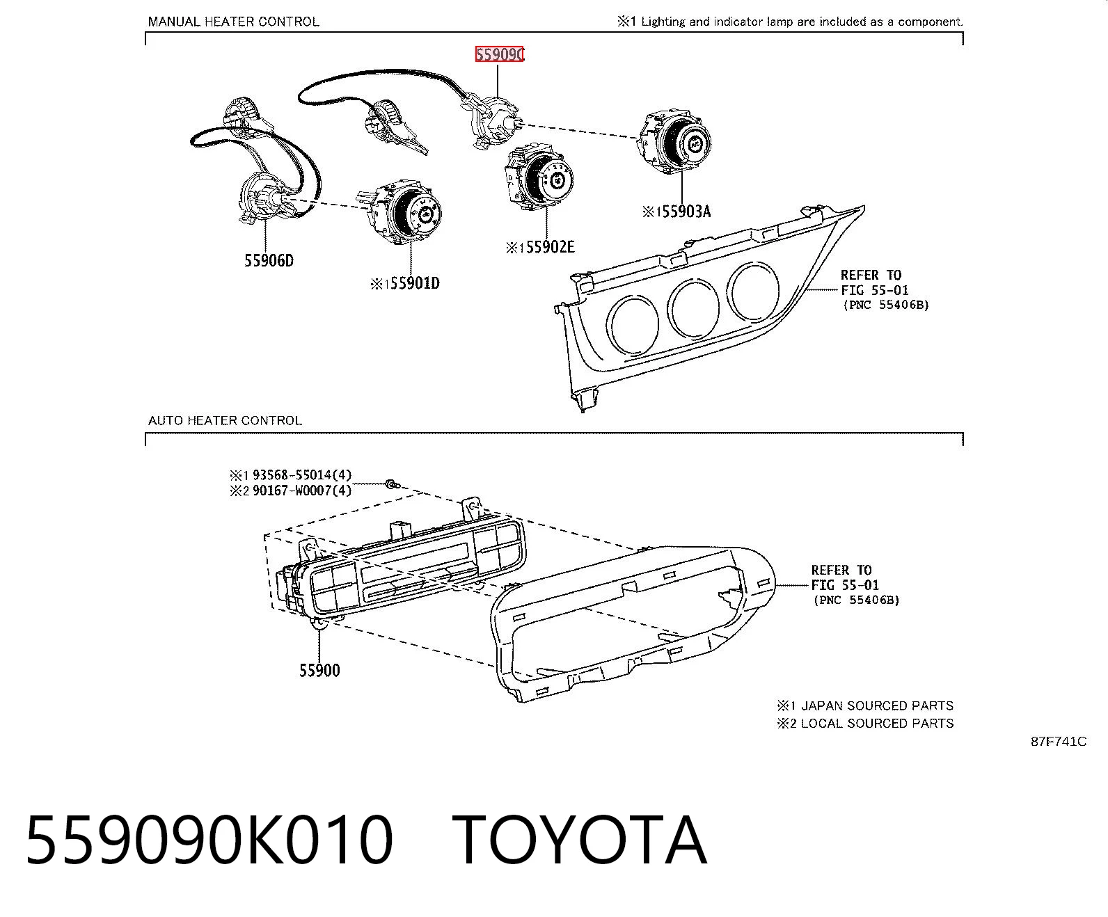 559090K010 Toyota Трос керування обігрівачем (пічкою), температури