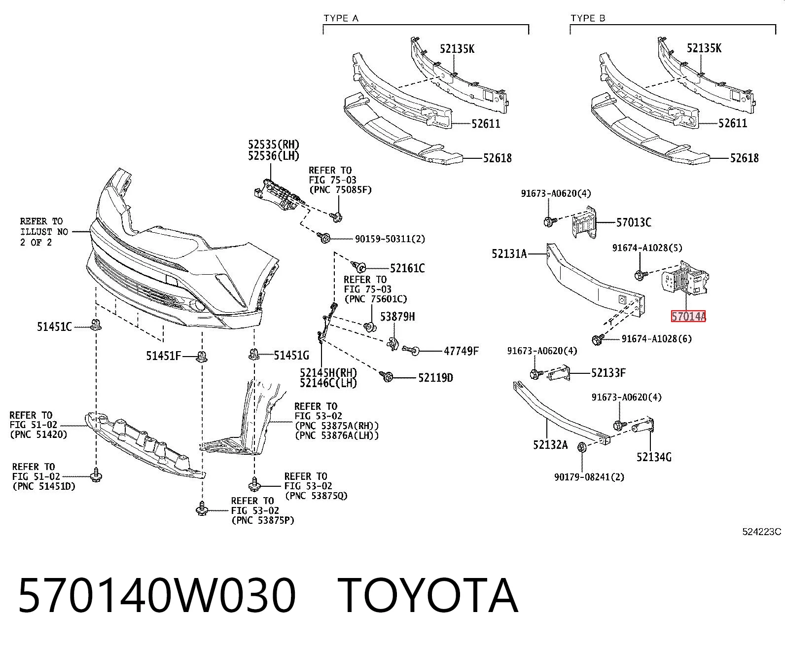 570140W030 Toyota Кронштейн підсилювача переднього бампера