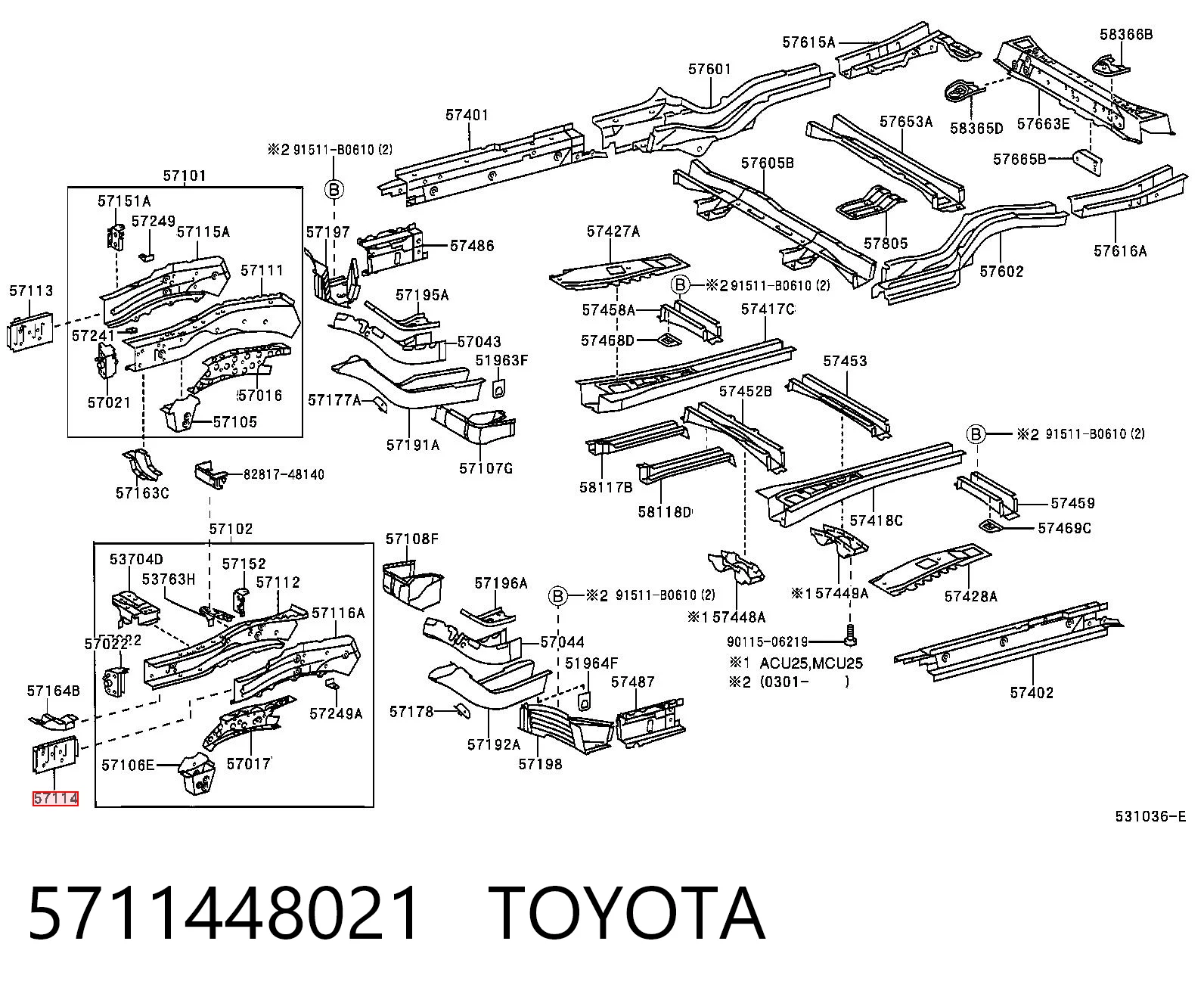 5711448021 Toyota Кронштейн підсилювача переднього бампера