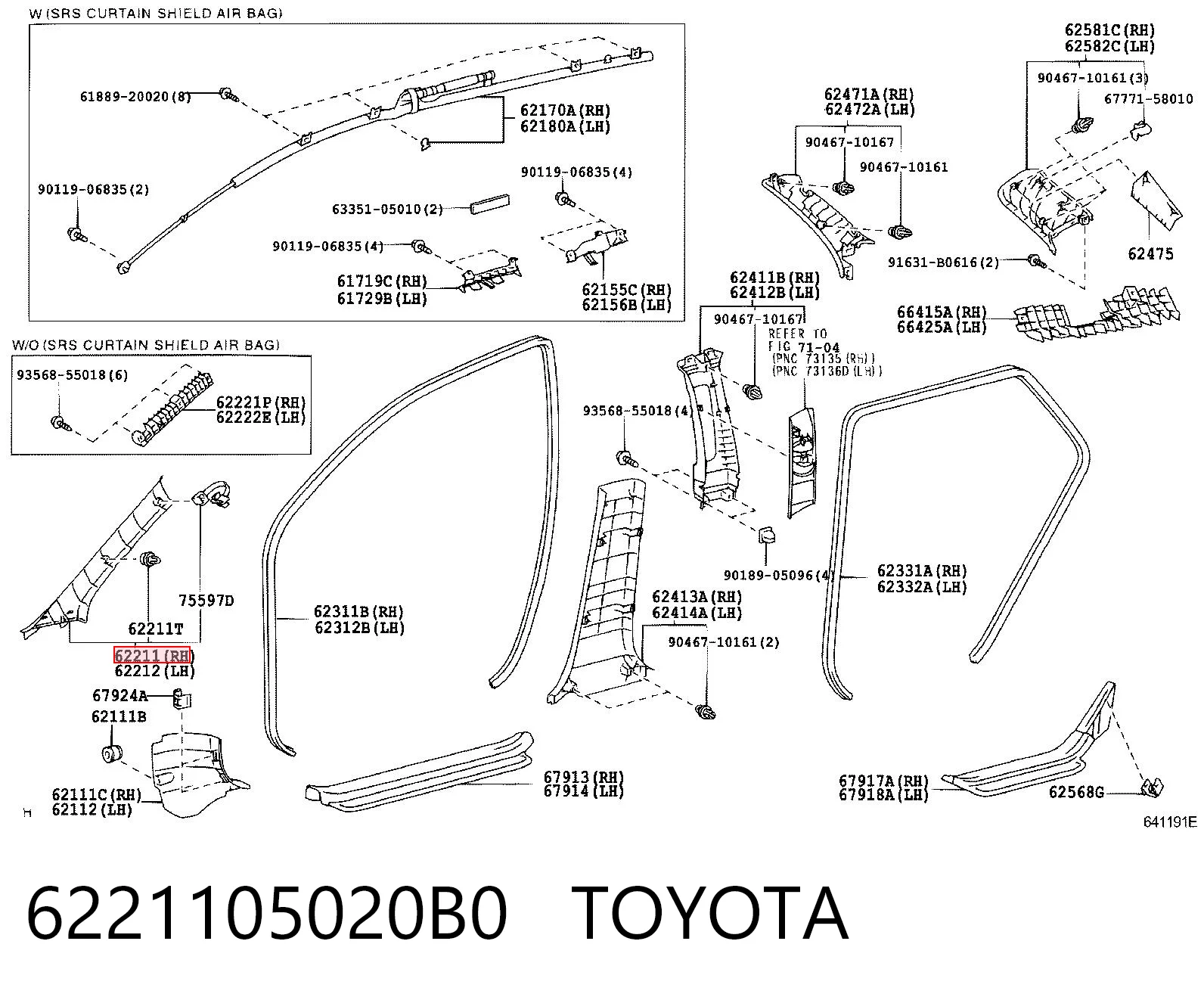 6221105020B0 Toyota Обшивка стійки кузова внутрішня, передня права