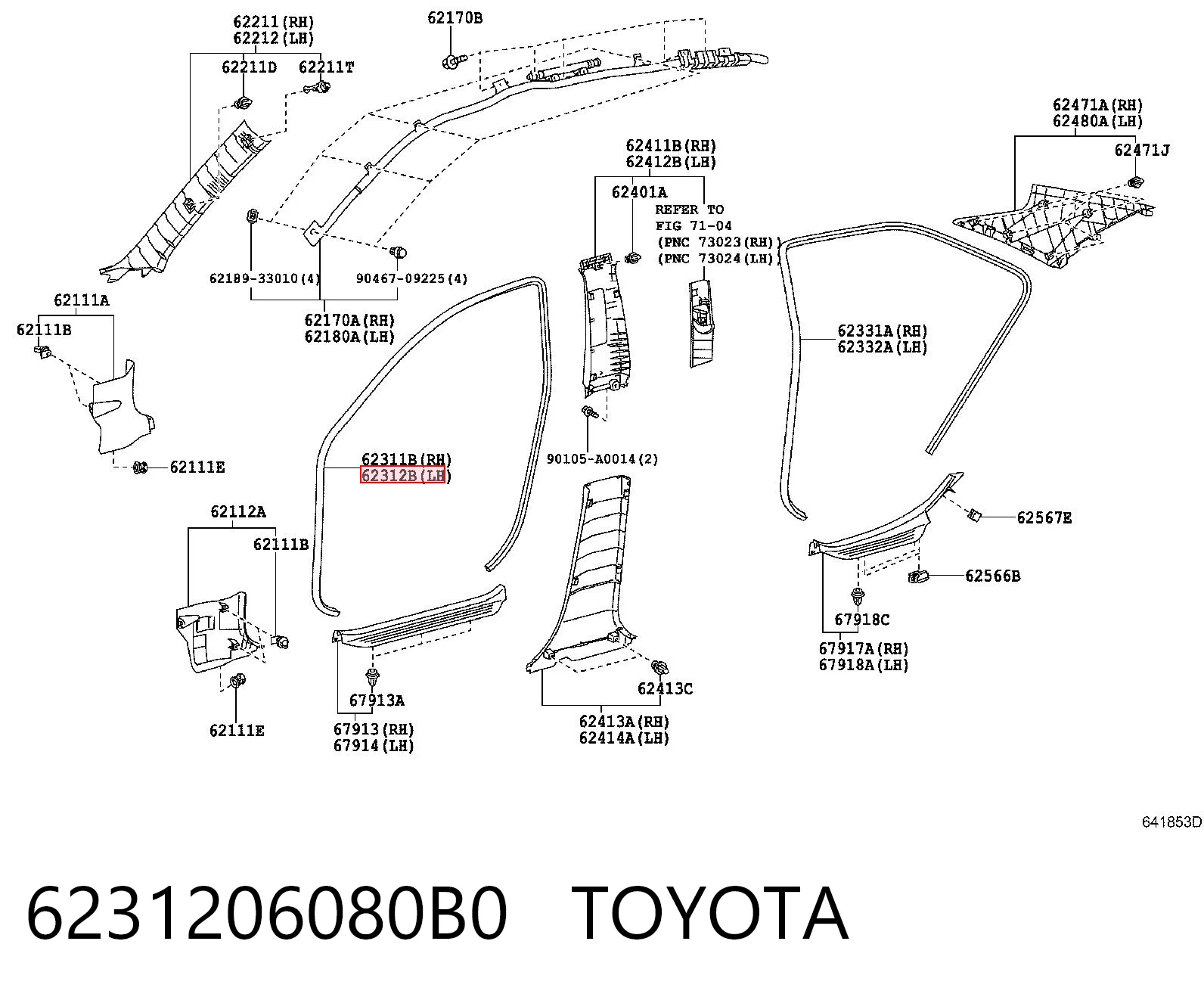 6231206080B0 Toyota Прокладка дверей передніх, лівих (на кузові)