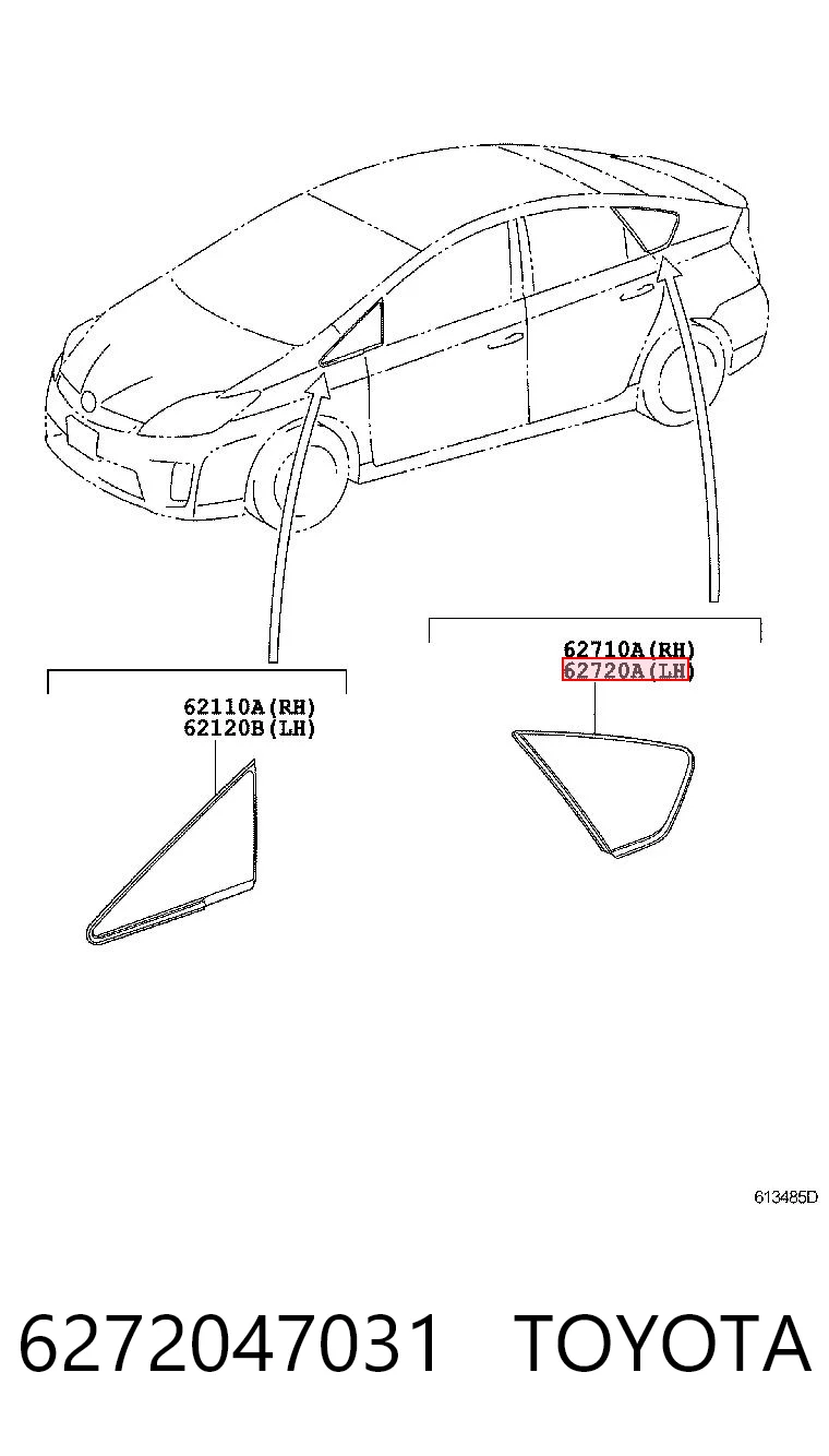 6272047031 Toyota Скло багажного відсіку, ліве