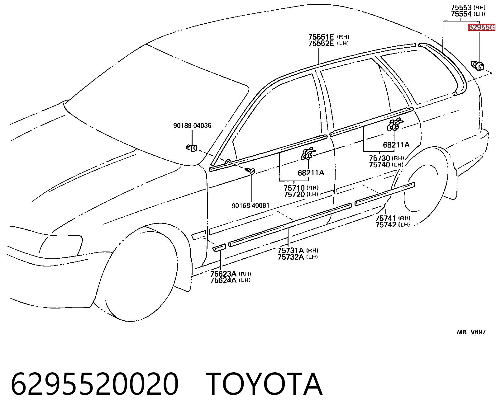 6295520020 Toyota Кліпса (пістон) кріплення молдинга двері