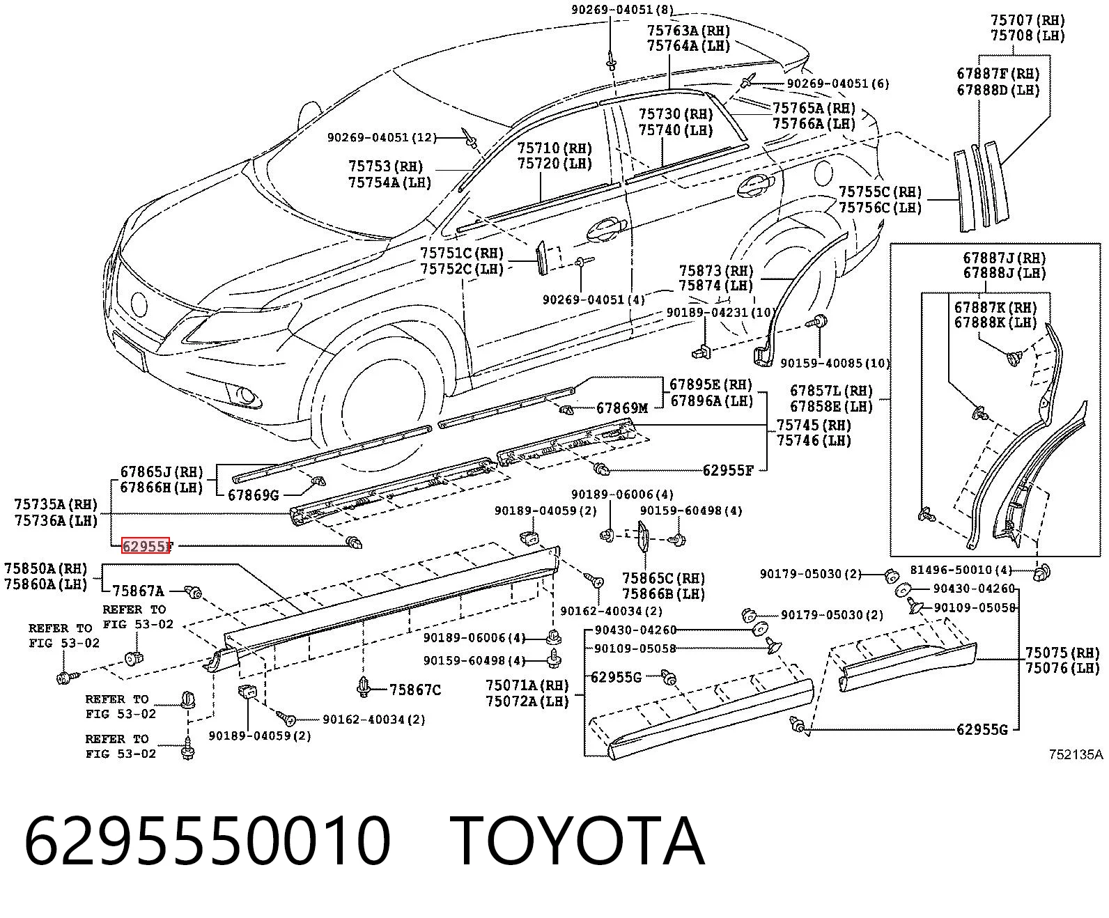 6295550010 Toyota Кліпса (пістон) кріплення молдинга двері