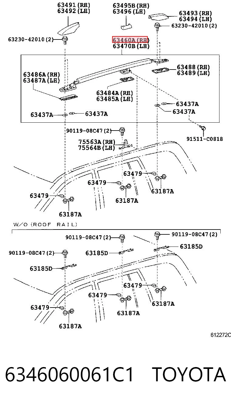 6346060061C1 Toyota Автомобільний рейлінг на дах правий