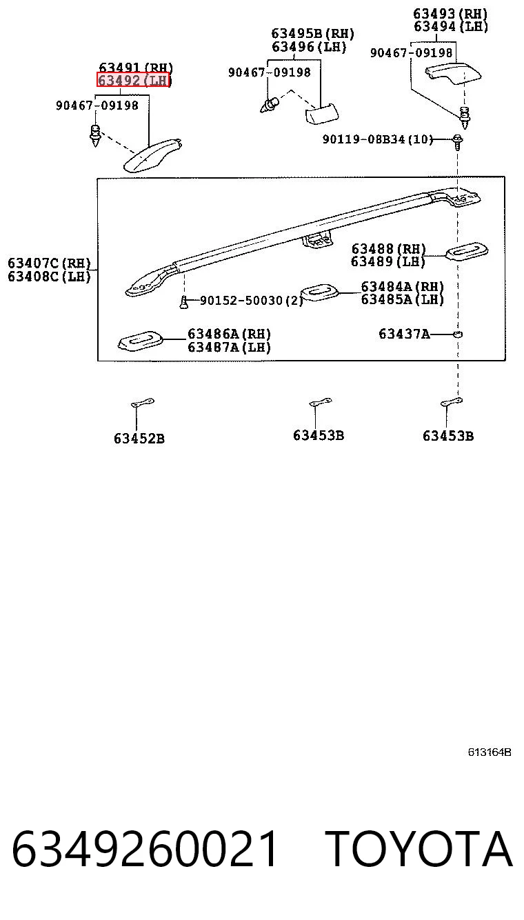 6349260021 Toyota Заглушка рейки/рейлинга багажника даху, передня ліва