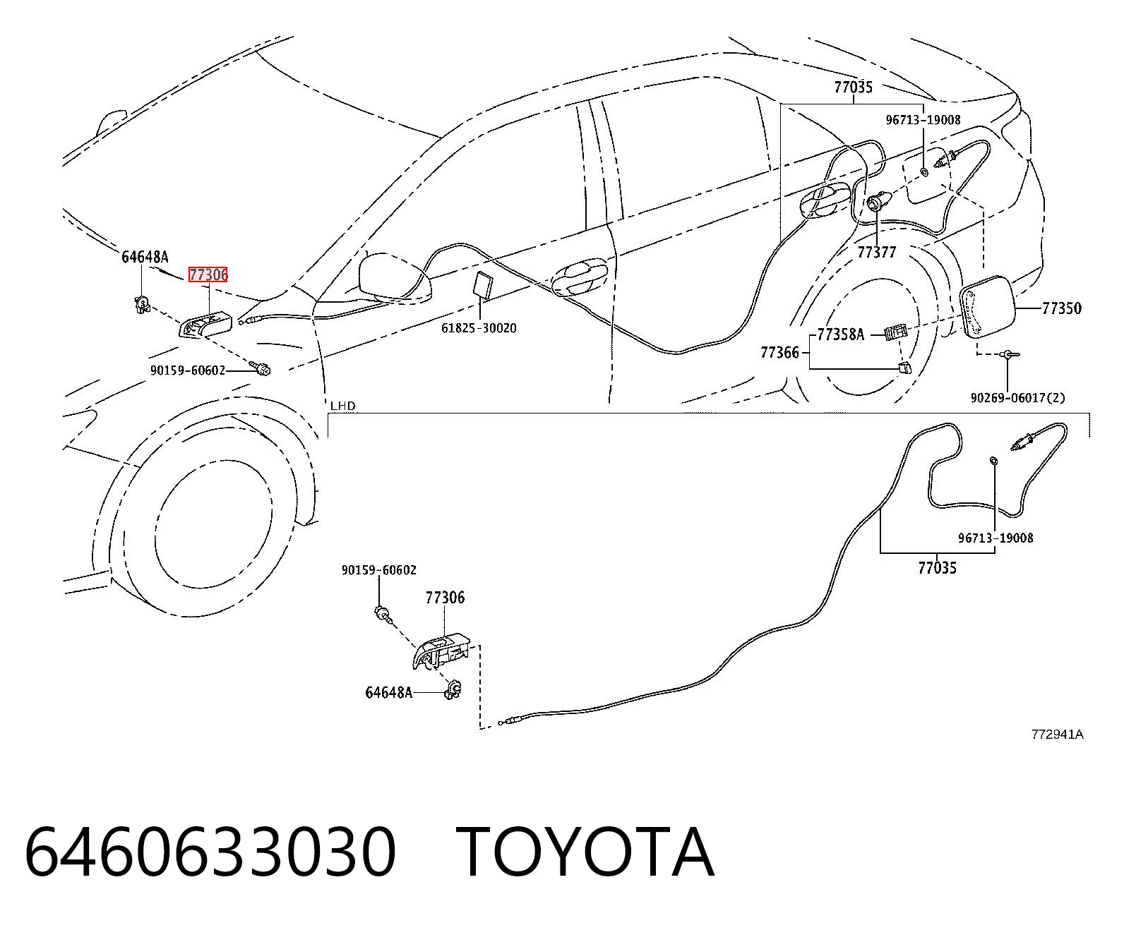 6460633030 Toyota Ручка відкривання замка/лючка бензобака