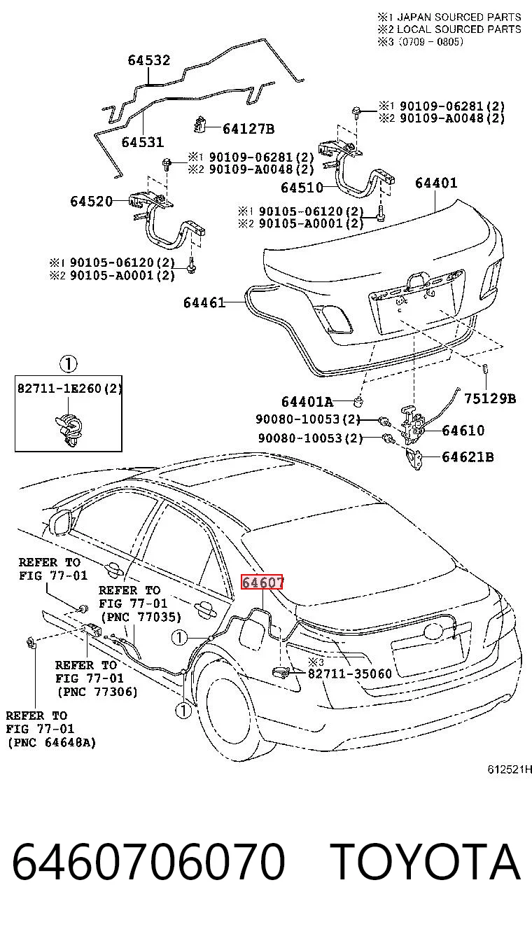 6460706070 Toyota Трос відкриття багажника/дверей 3-х (5-х)