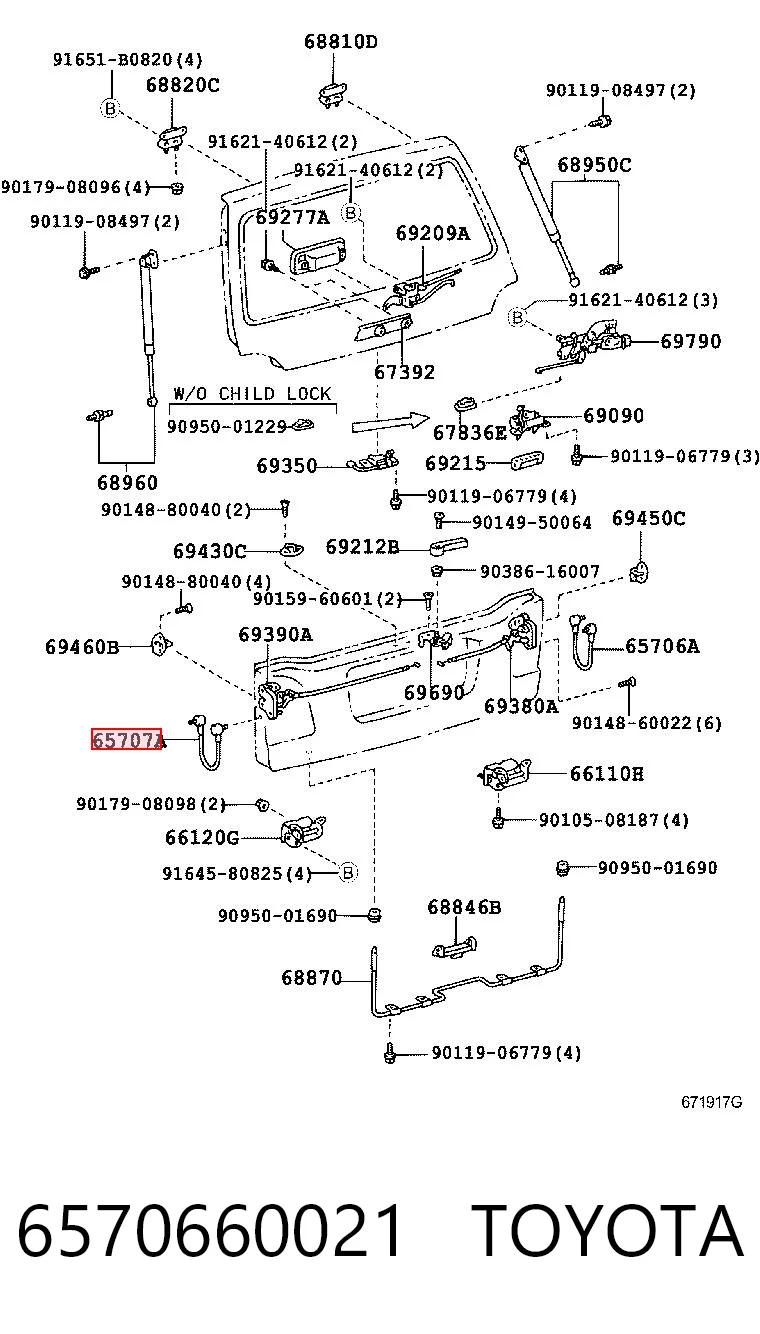 6570660021 Toyota Трос багажника