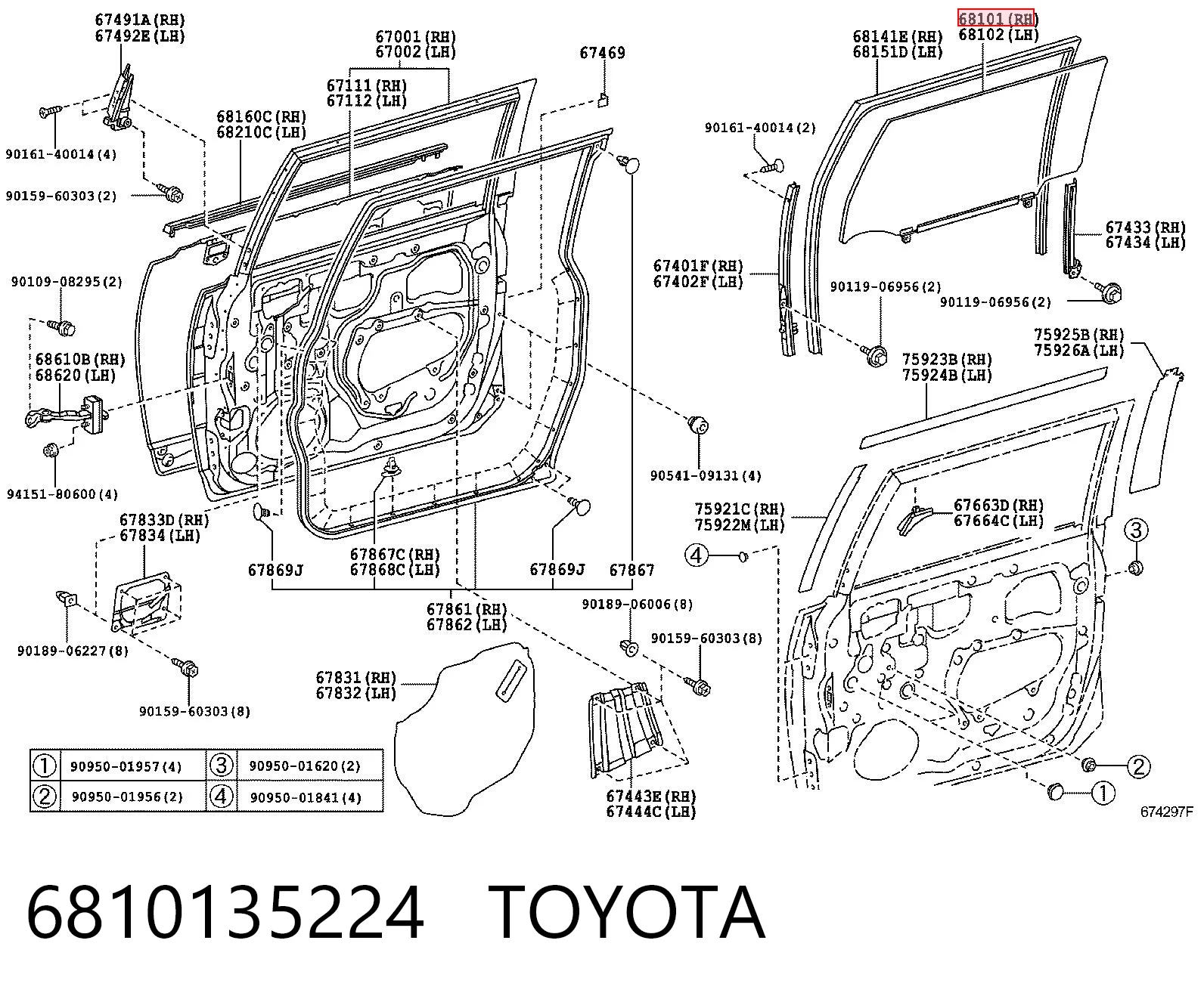 6810135224 Toyota Скло пасажирських дверей