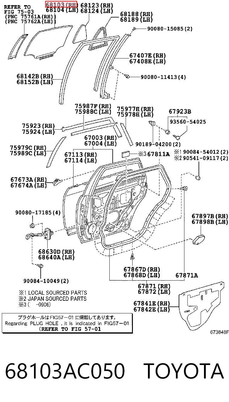 68103AC050 Toyota Скло задньої двері правої