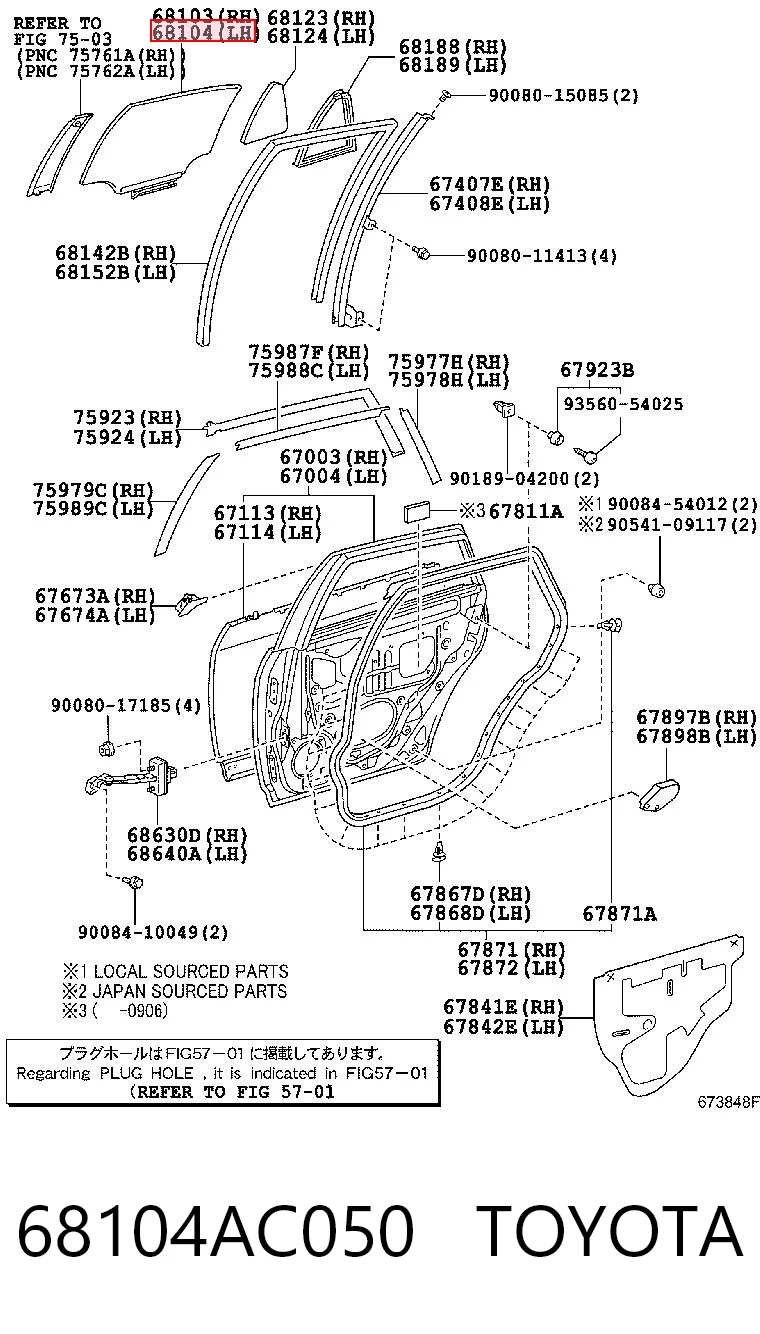 68104AC050 Toyota Скло задніх дверей, лівих