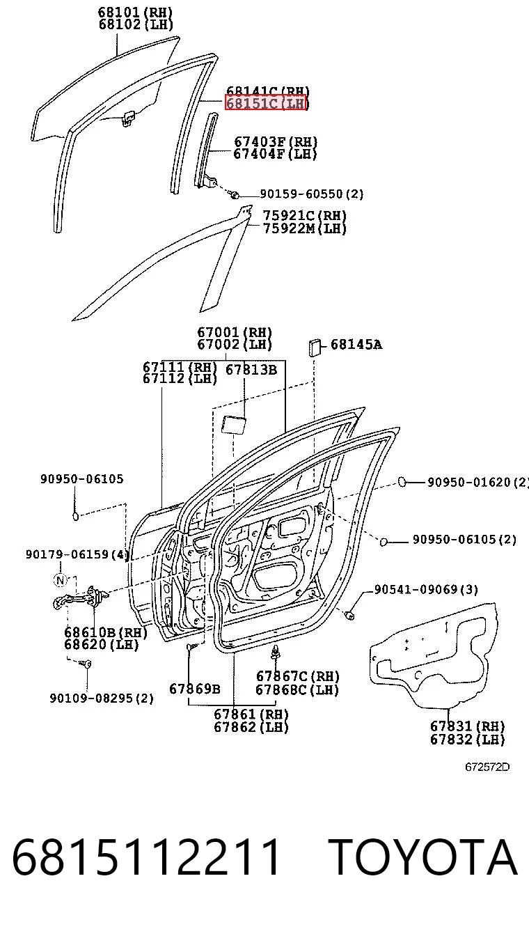 6815112211 Toyota Направляюча скла рамки двері, передньої лівої