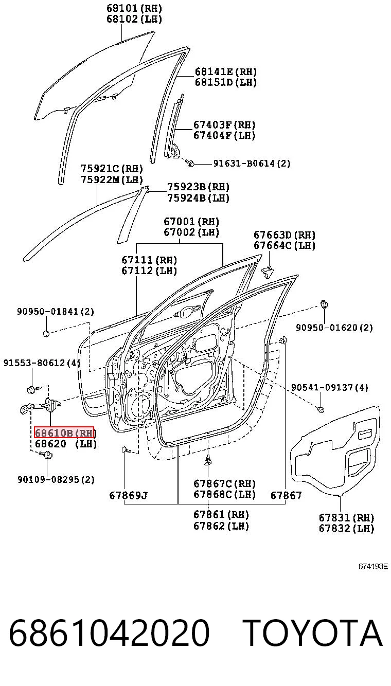 6861042020 Toyota Обмежувач відкриття дверей, передній правий