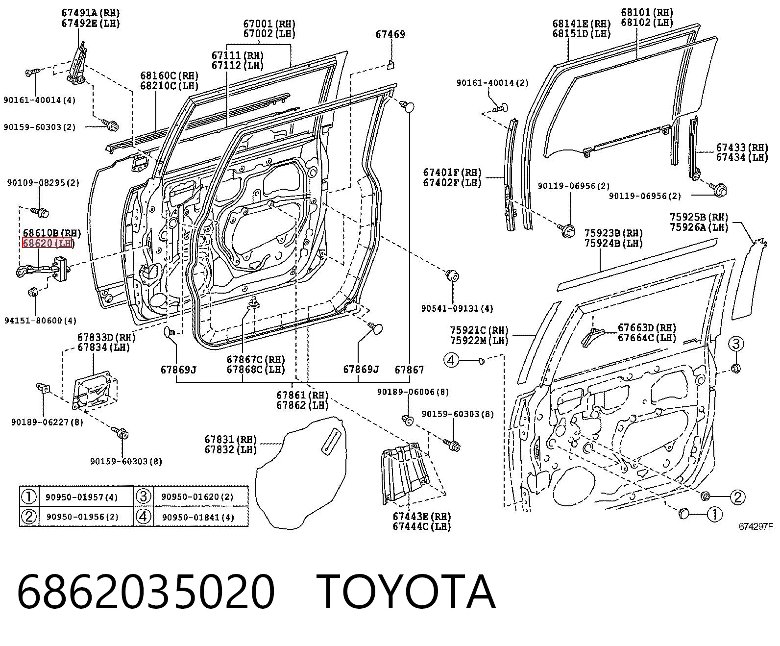 6862035020 Toyota Обмежувач відкриття дверей, передній лівий