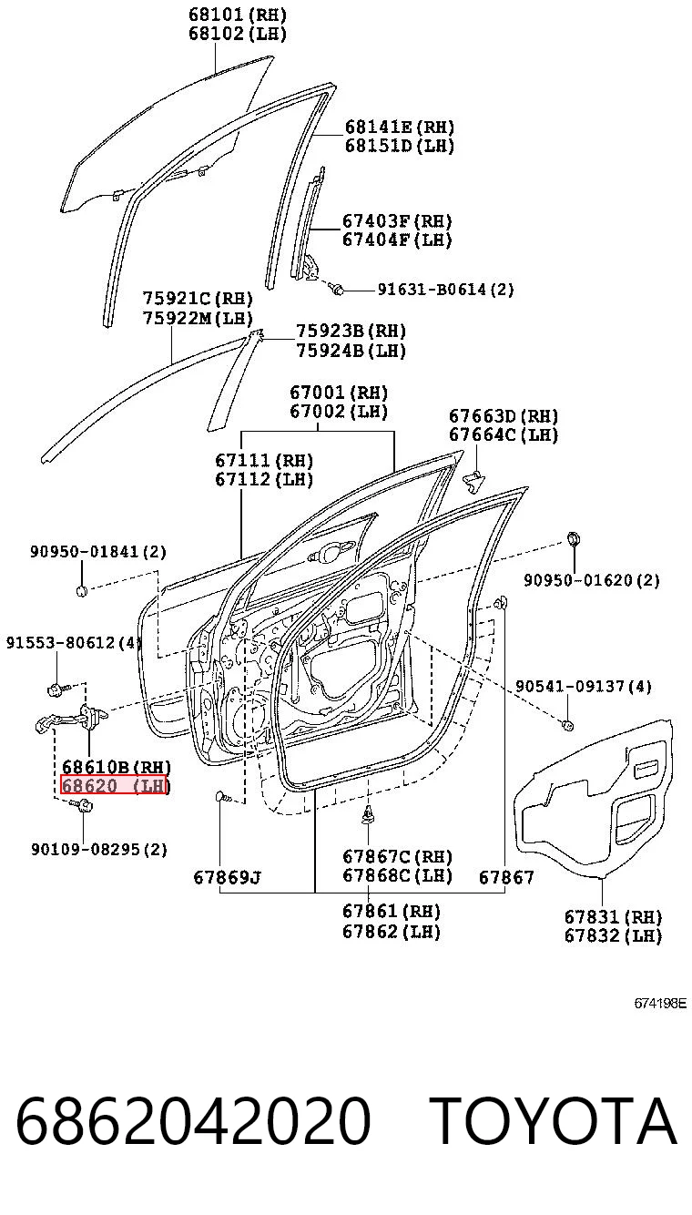 6862042020 Toyota Обмежувач відкриття дверей, передній лівий