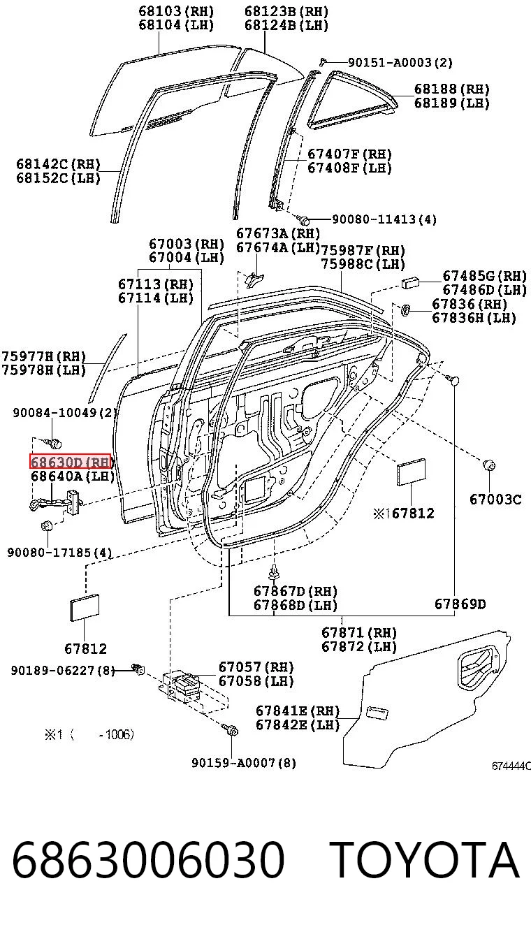 6863006030 Toyota Обмежувач відкриття дверей, задній правий