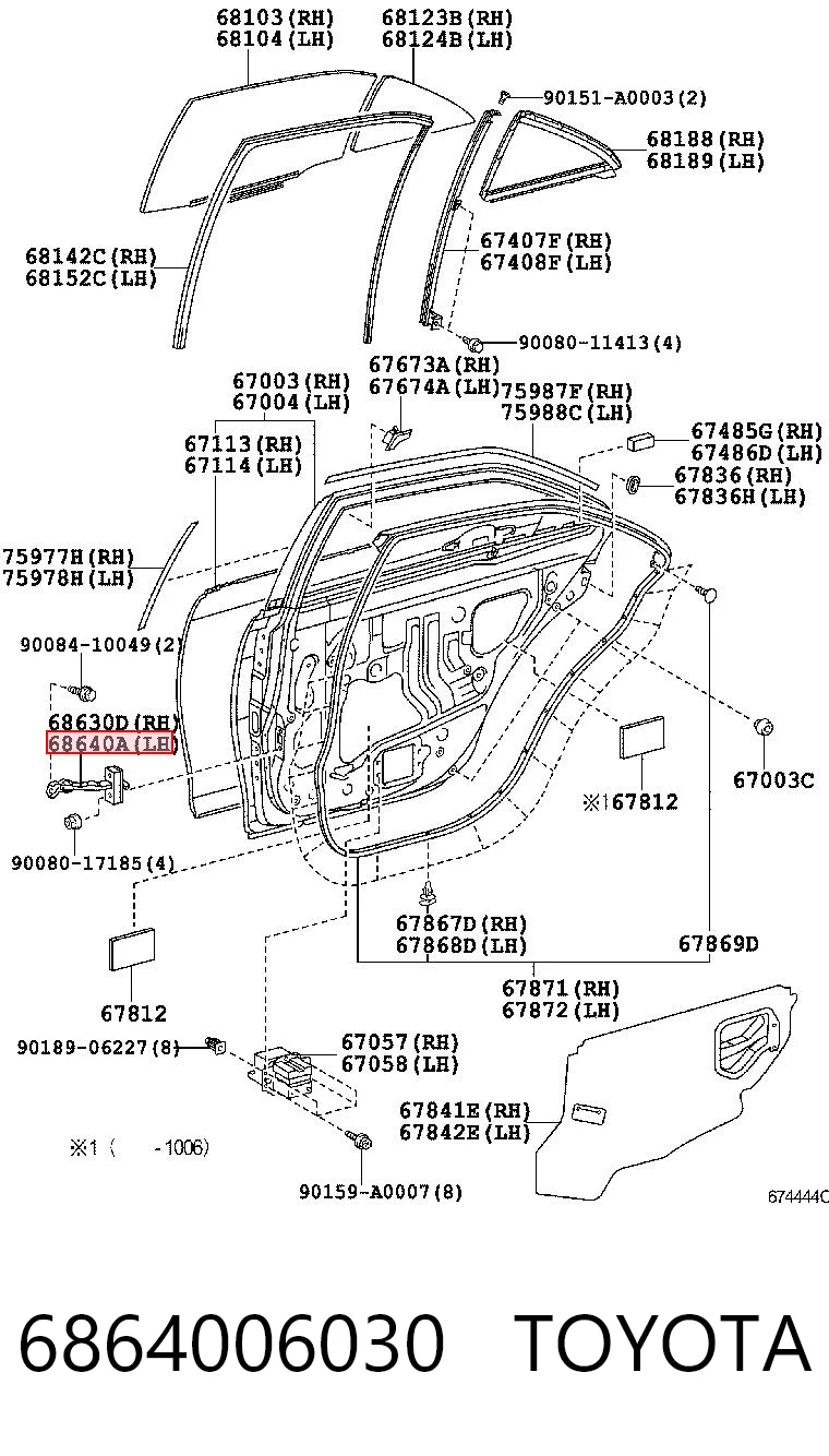 6864006030 Toyota Обмежувач відкриття дверей, задній лівий