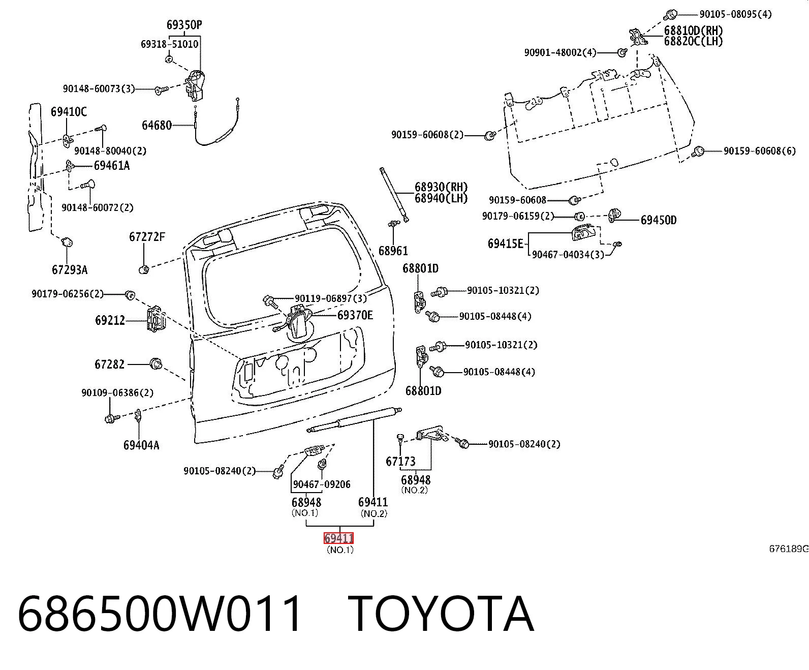 686500W011 Toyota Амортизатор кришки багажника / двері 3/5-ї задньої