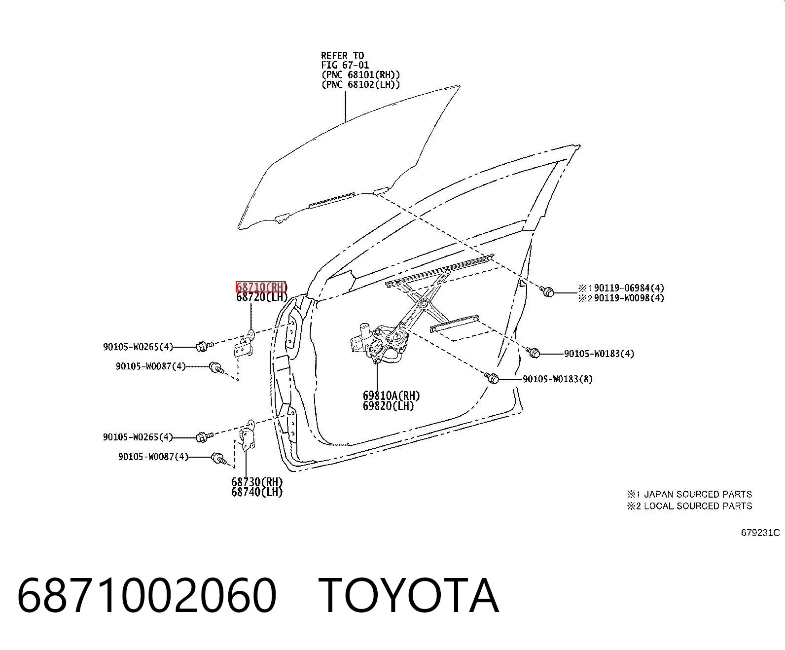 6871002060 Toyota Дверний шарнір правий передній