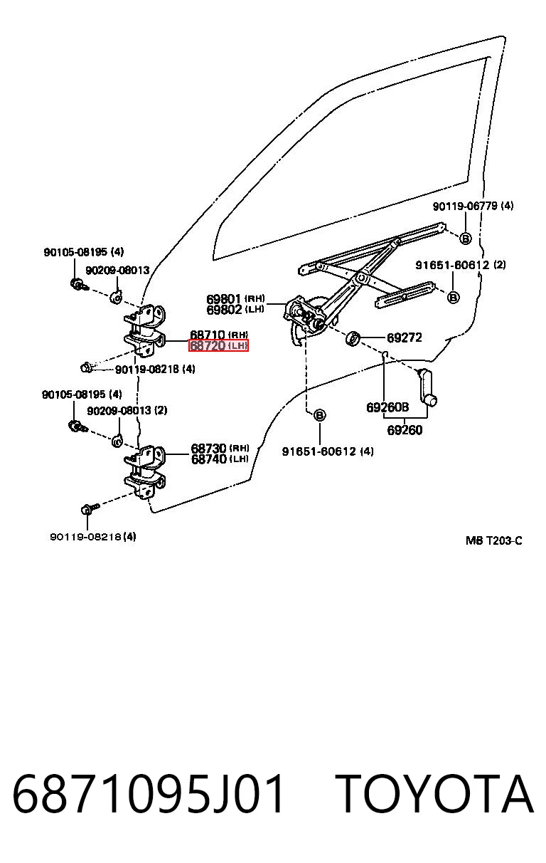 6871095J01 Toyota Завіса передніх дверей