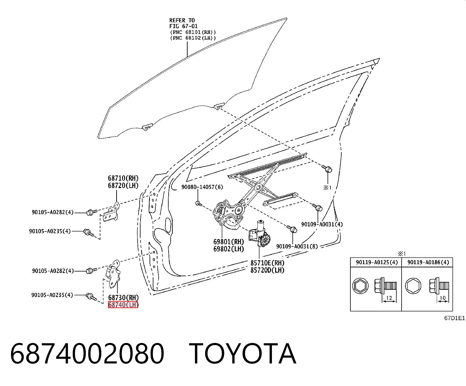 6874002080 Toyota Петля передніх дверей, лівою