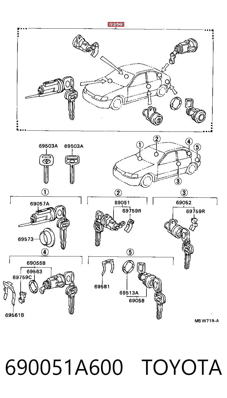 Личинки замків, комплект Toyota Corolla E10
