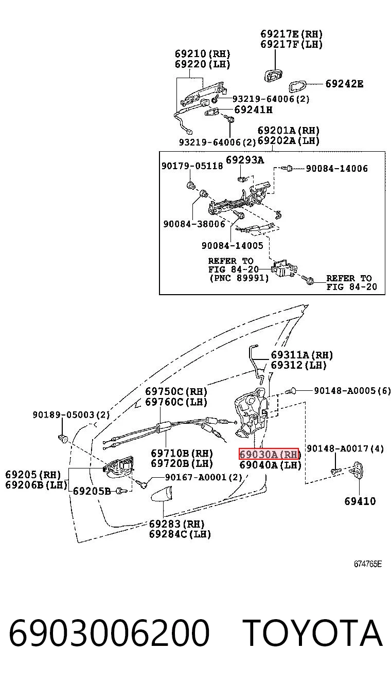 6903006200 Toyota Замок двері правої передньої