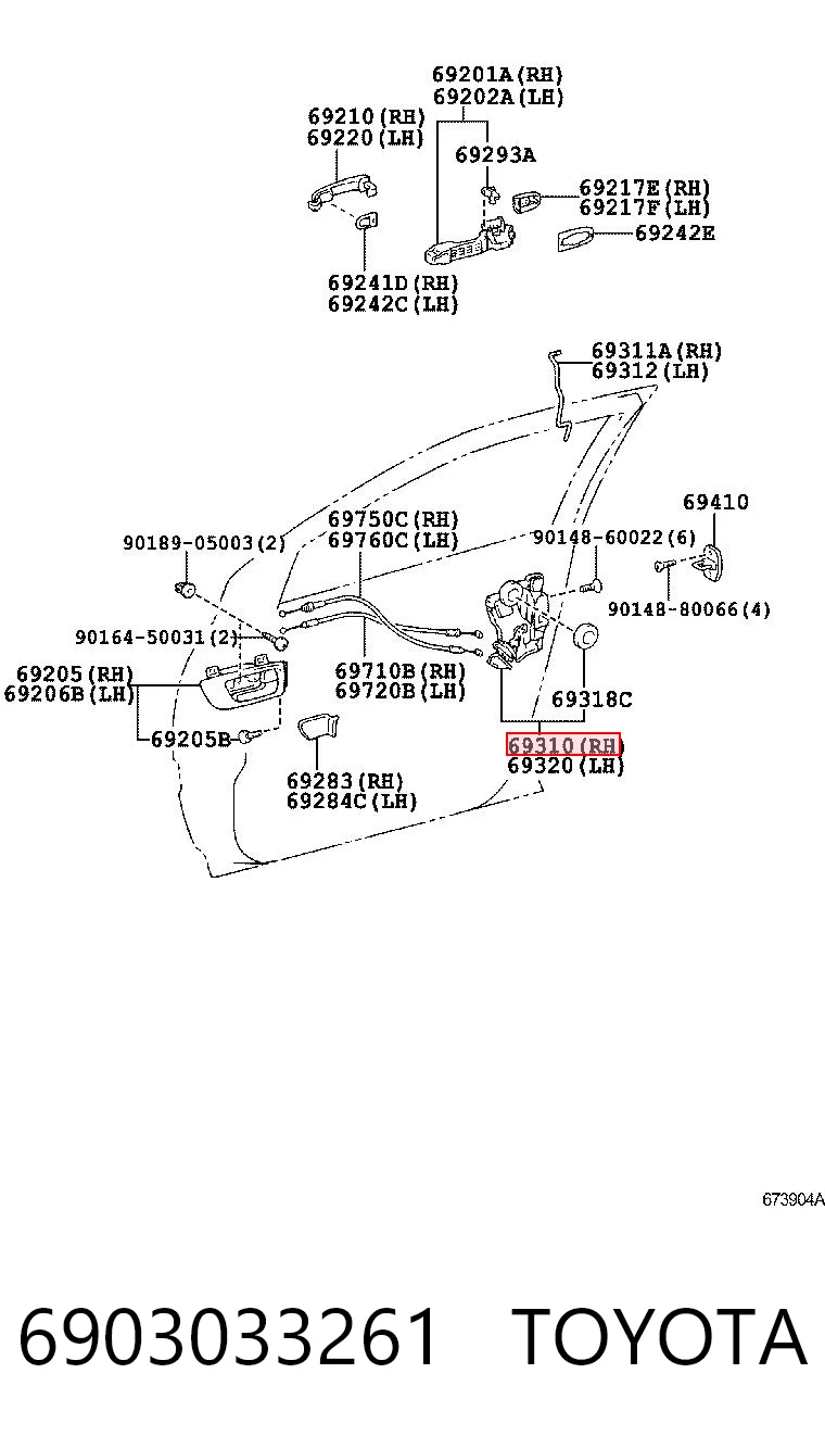 6903033261 Toyota Замок двері правої передньої