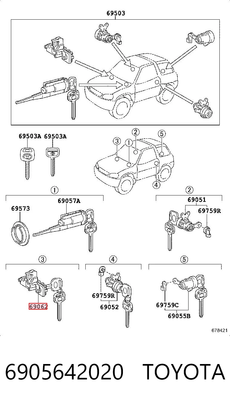 6905642020 Toyota Лічинка замка дверей передніх, лівої