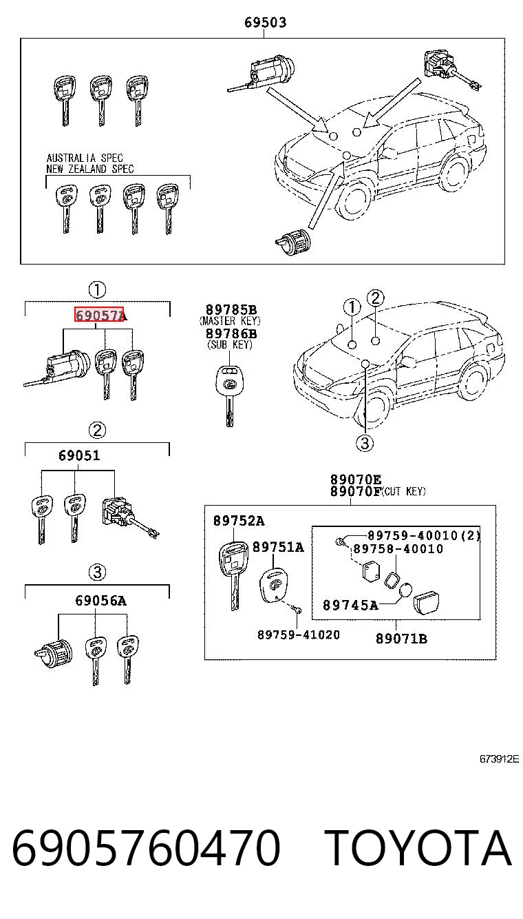 6905760470 Toyota Личинка замка запалювання