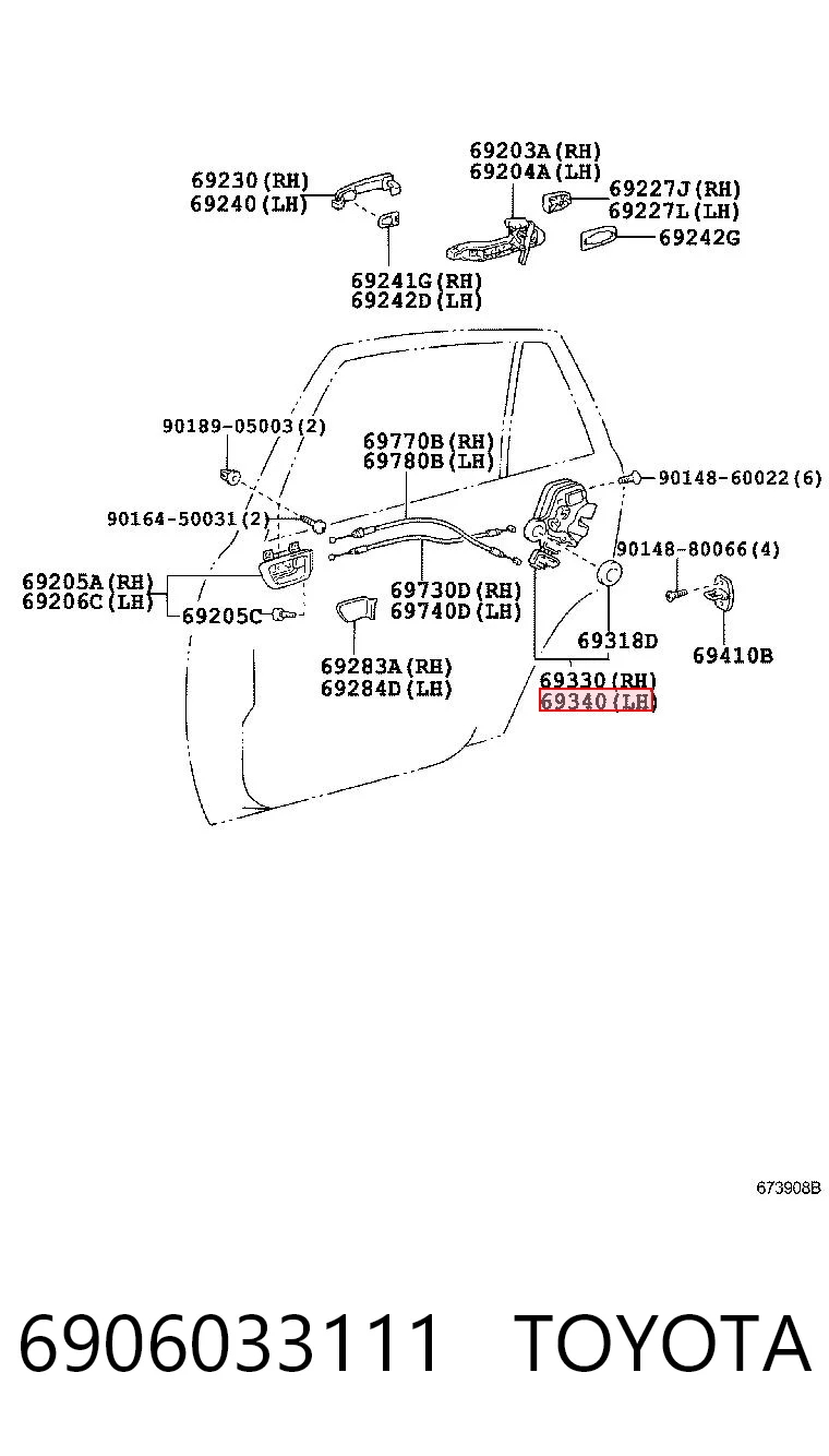6906033111 Toyota Замок задніх дверей, лівих
