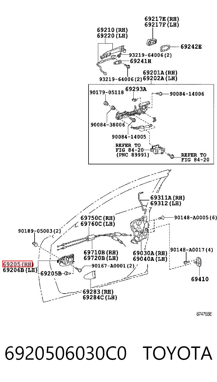 6920506030C0 Toyota Ручка передньої двері внутрішня права